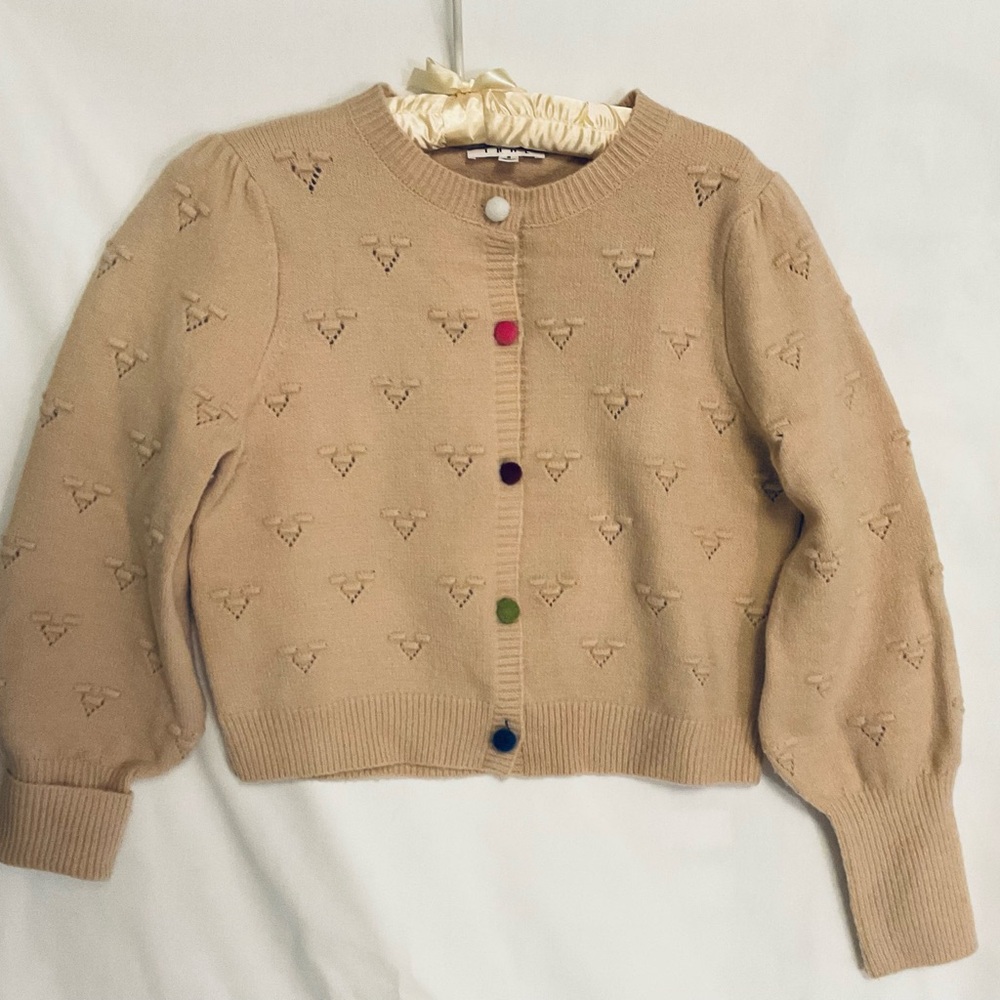 THML Beige Cropped Knit Cardigan